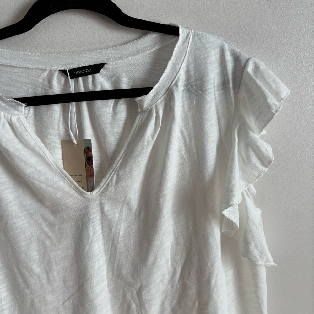 White Ruffled Sleeve Top - Picture 3 of 6